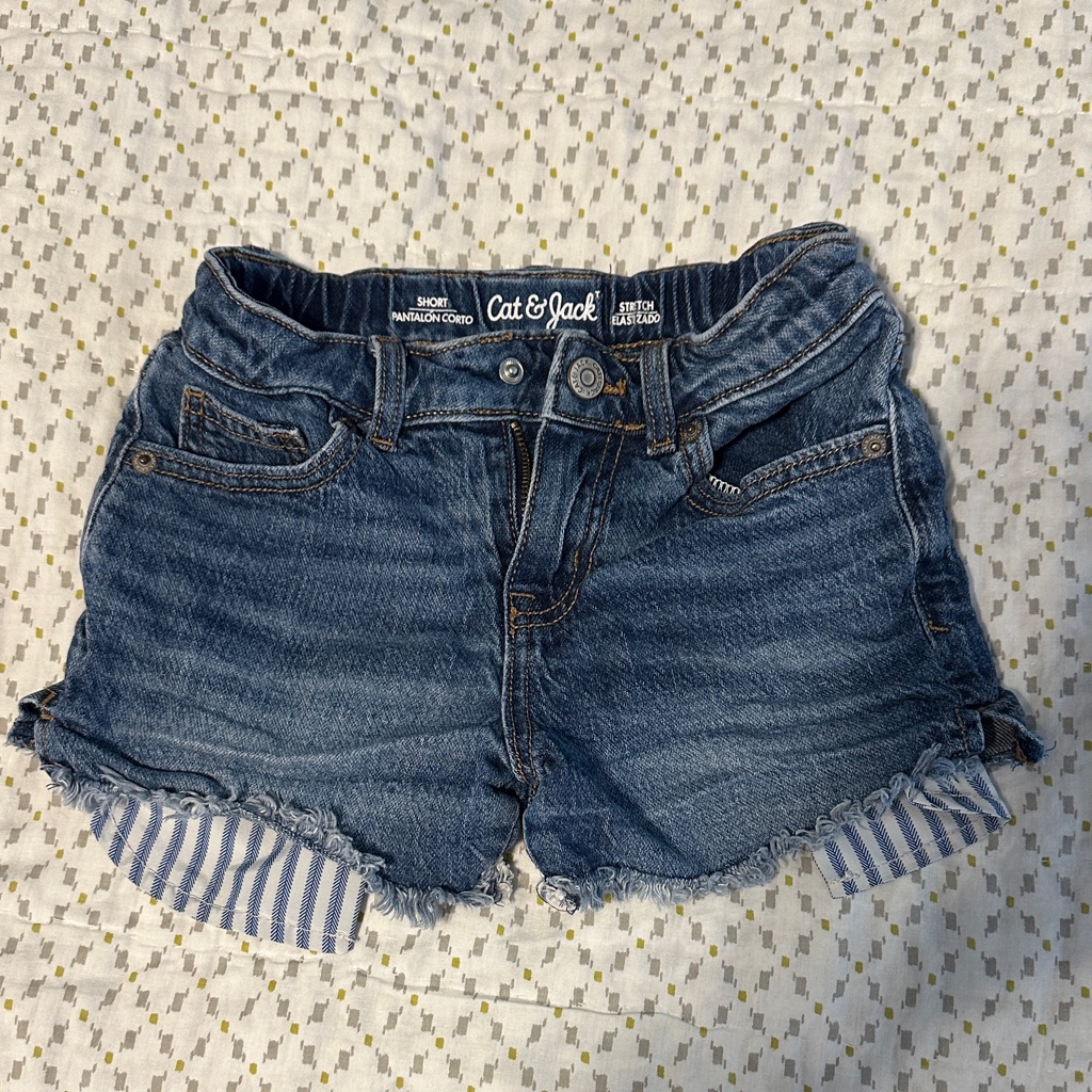 Cat & Jack Dark Blue Girls' Denim Shorts With Striped Cuff